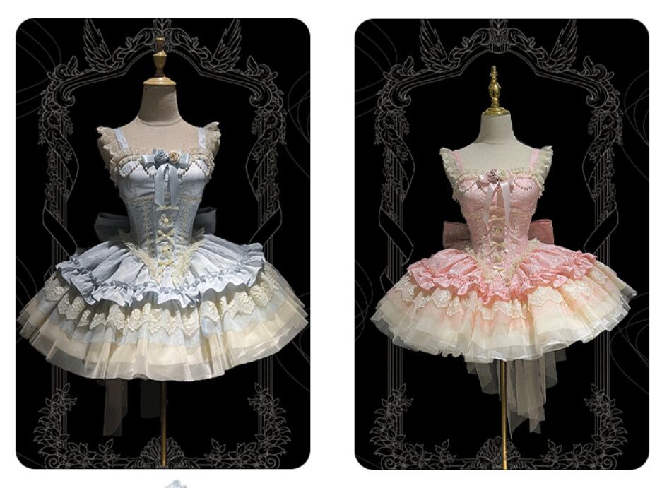 YUMEKAWA ♡ 4 colors Jumper skirt with rose brooch & back ribbon #wanpi120