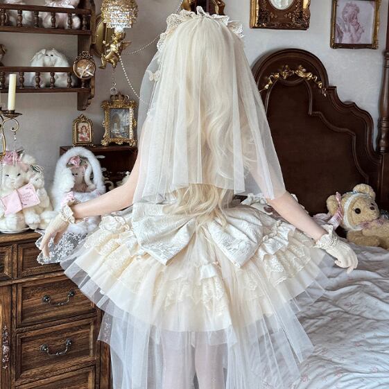 YUMEKAWA ♡ 4 colors Jumper skirt with rose brooch & back ribbon #wanpi120