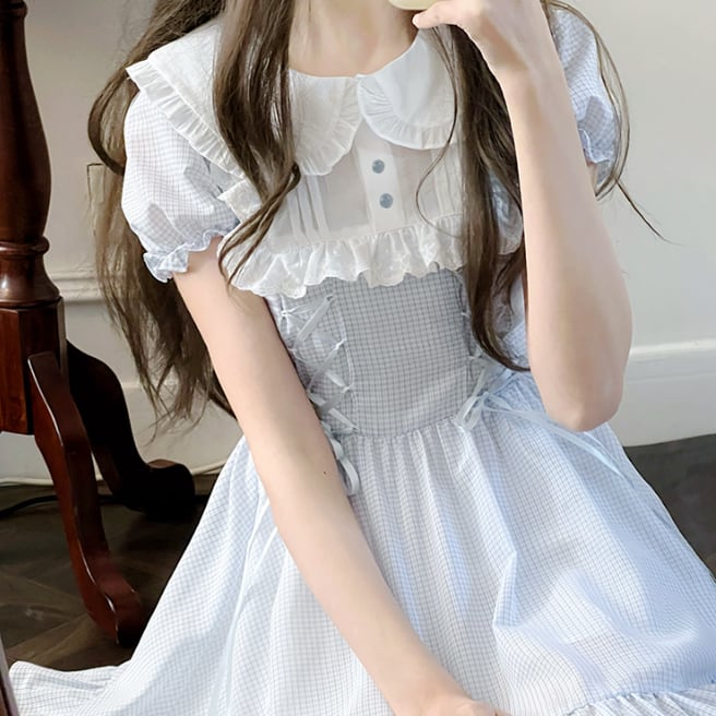 YUMEKAWA ♡ gingham check ruffle dress #wanpi122