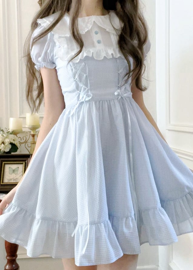 YUMEKAWA ♡ gingham check ruffle dress #wanpi122