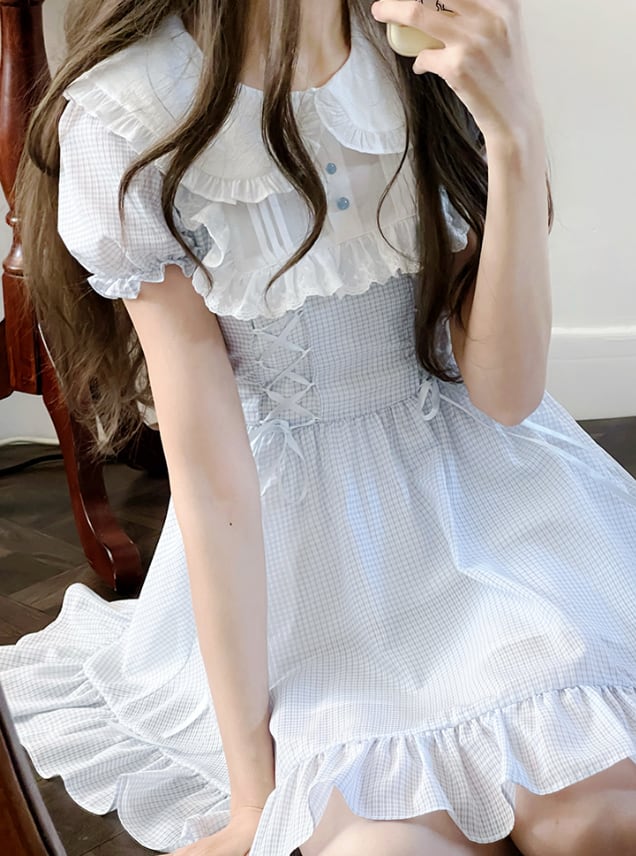 YUMEKAWA ♡ gingham check ruffle dress #wanpi122