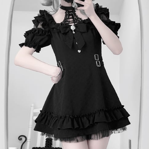 YUMEKAWA ♡ 2 colors subculture off the shoulder dress #wanpi129