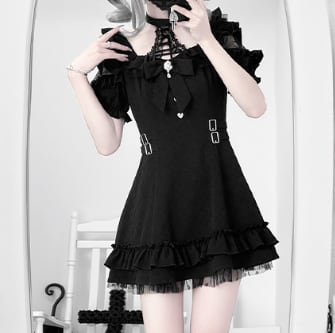 YUMEKAWA ♡ 2 colors subculture off the shoulder dress #wanpi129
