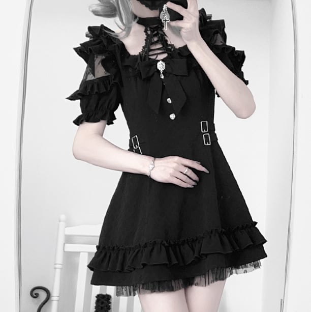 YUMEKAWA ♡ 2 colors subculture off the shoulder dress #wanpi129