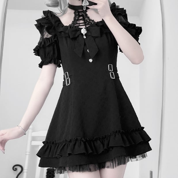 YUMEKAWA ♡ 2 colors subculture off the shoulder dress #wanpi129