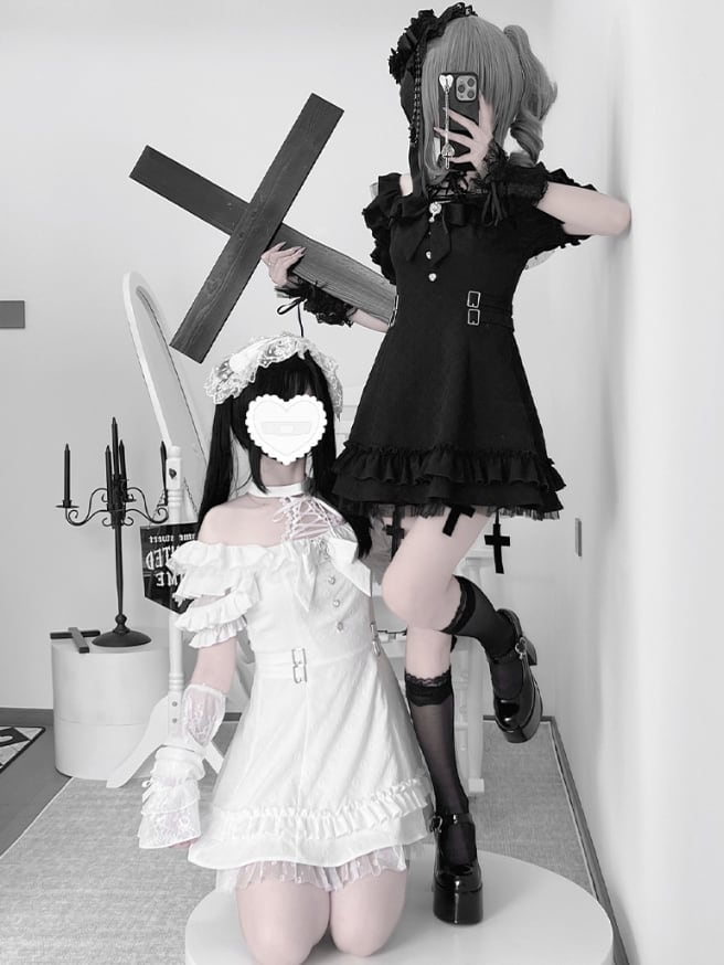 YUMEKAWA ♡ 2 colors subculture off the shoulder dress #wanpi129