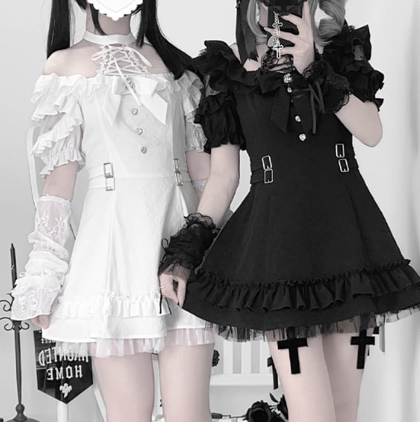 YUMEKAWA ♡ 2 colors subculture off the shoulder dress #wanpi129