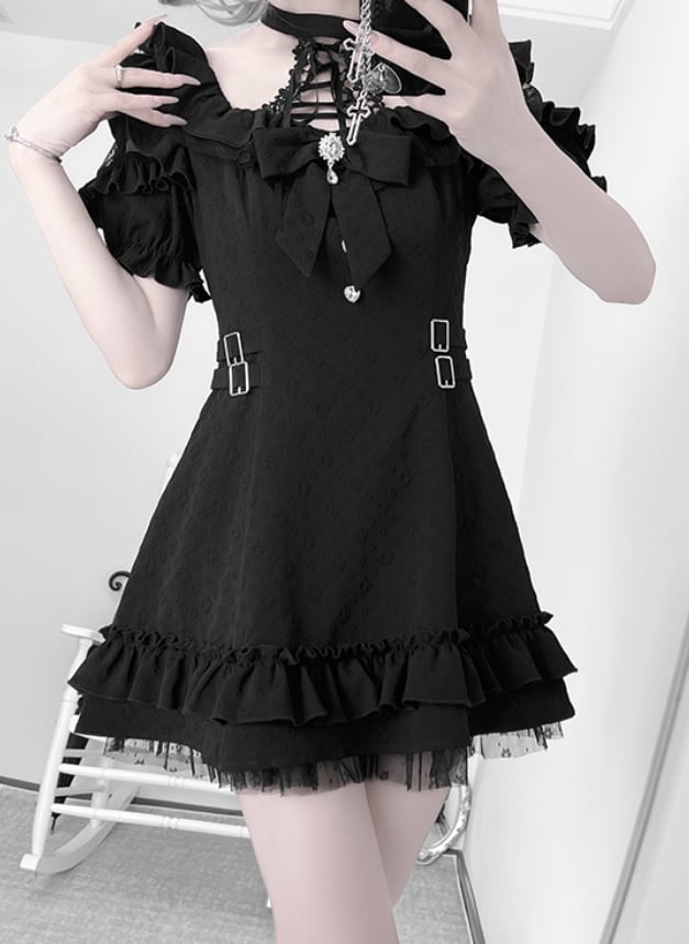 YUMEKAWA ♡ 2 colors subculture off the shoulder dress #wanpi129