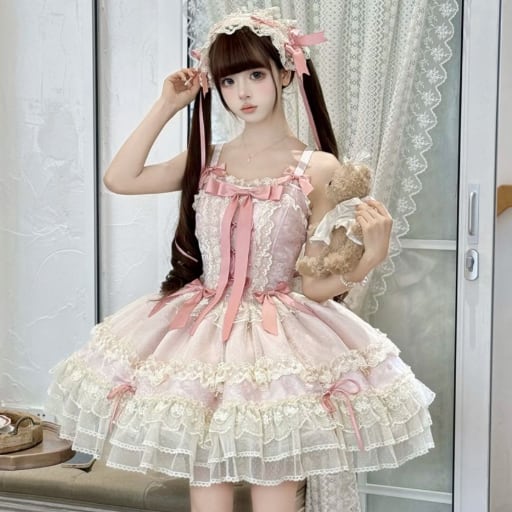YUMEKAWA ♡ ( 2 colors ) Lolita jumperskirt with back ribbon. #wanpi132