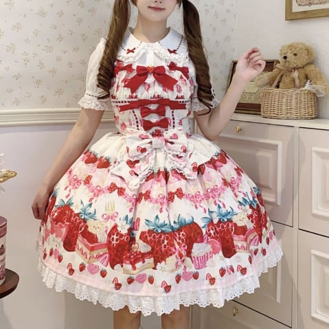 YUMEKAWA ♡ ( 5 colors ) Strawberry Lolita jumperskirt #wanpi134