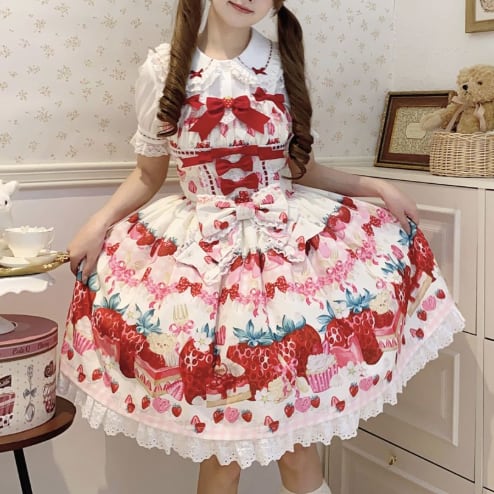 YUMEKAWA ♡ ( 5 colors ) Strawberry Lolita jumperskirt #wanpi134