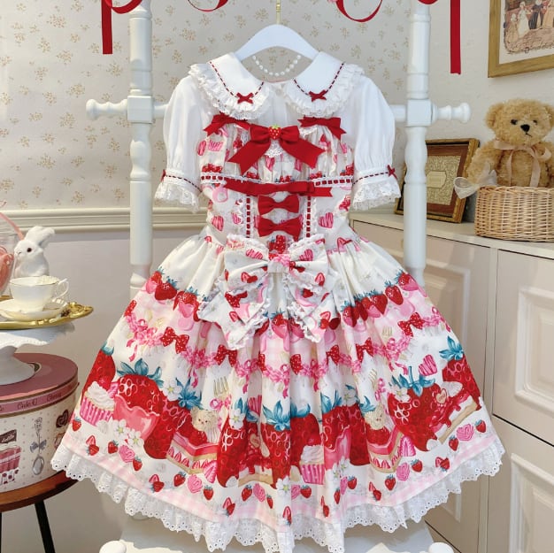YUMEKAWA ♡ ( 5 colors ) Strawberry Lolita jumperskirt #wanpi134