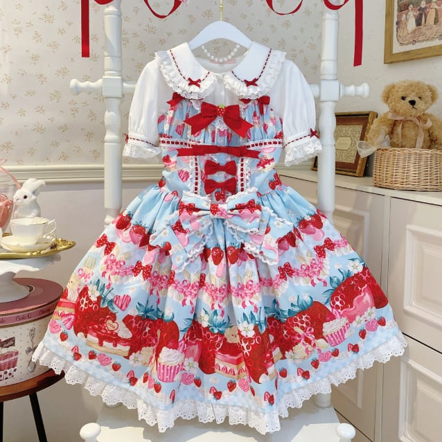 YUMEKAWA ♡ ( 5 colors ) Strawberry Lolita jumperskirt #wanpi134