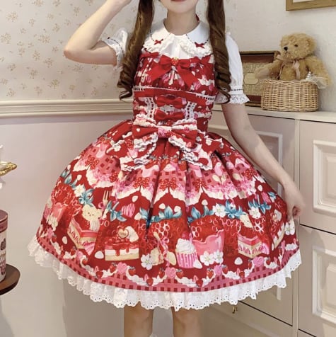 YUMEKAWA ♡ ( 5 colors ) Strawberry Lolita jumperskirt #wanpi134
