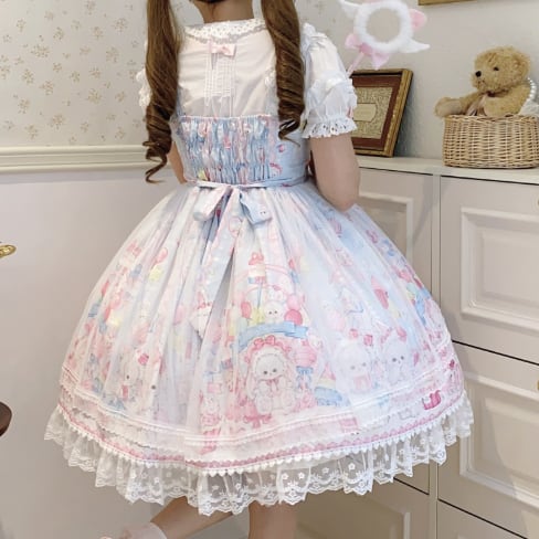 YUMEKAWA ♡ ( 3 colors ) Midi length rabbit jumperskirt #wanpi137