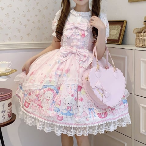 YUMEKAWA ♡ ( 3 colors ) Midi length rabbit jumperskirt #wanpi137