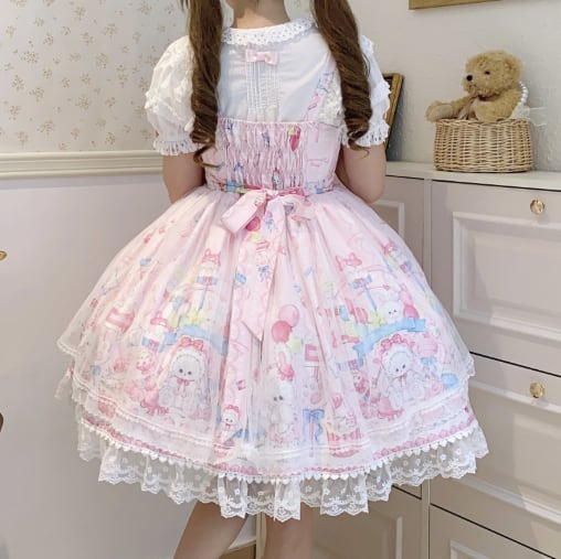 YUMEKAWA ♡ ( 3 colors ) Midi length rabbit jumperskirt #wanpi137