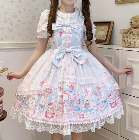 YUMEKAWA ♡ ( 3 colors ) Midi length rabbit jumperskirt #wanpi137