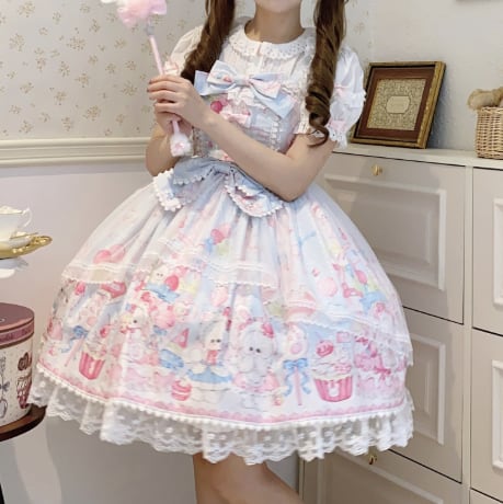 YUMEKAWA ♡ ( 3 colors ) Midi length rabbit jumperskirt #wanpi137