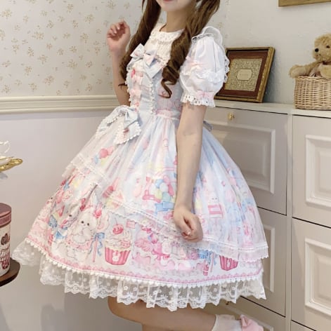 YUMEKAWA ♡ ( 3 colors ) Midi length rabbit jumperskirt #wanpi137