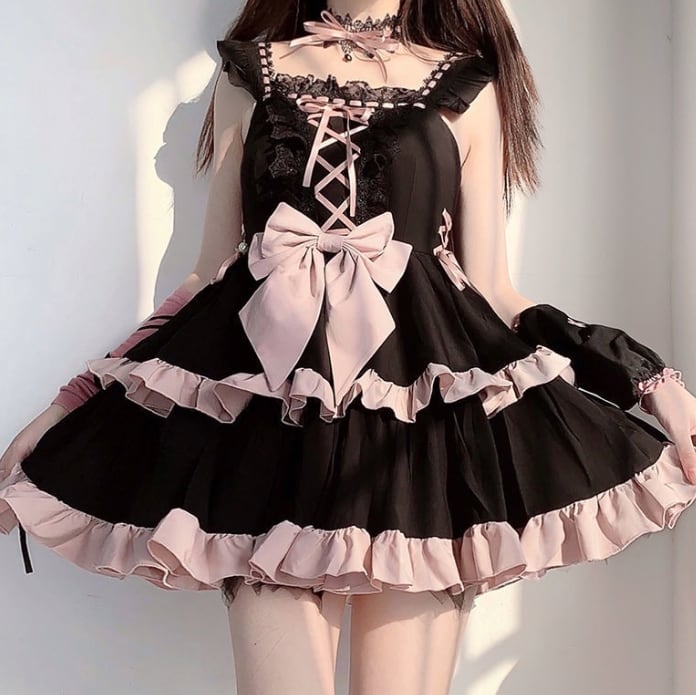 YUMEKAWA ♡ Black pink dress with choker #wanpi140