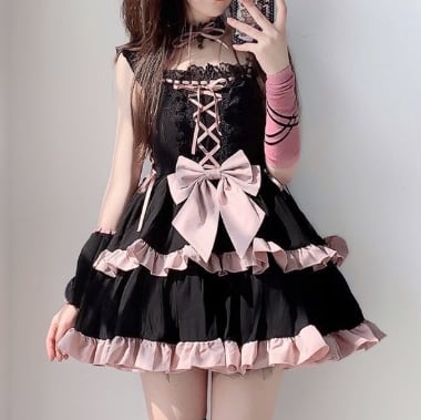 YUMEKAWA ♡ Black pink dress with choker #wanpi140