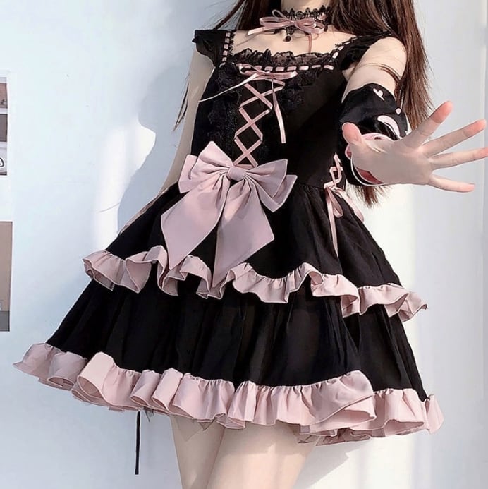 YUMEKAWA ♡ Black pink dress with choker #wanpi140