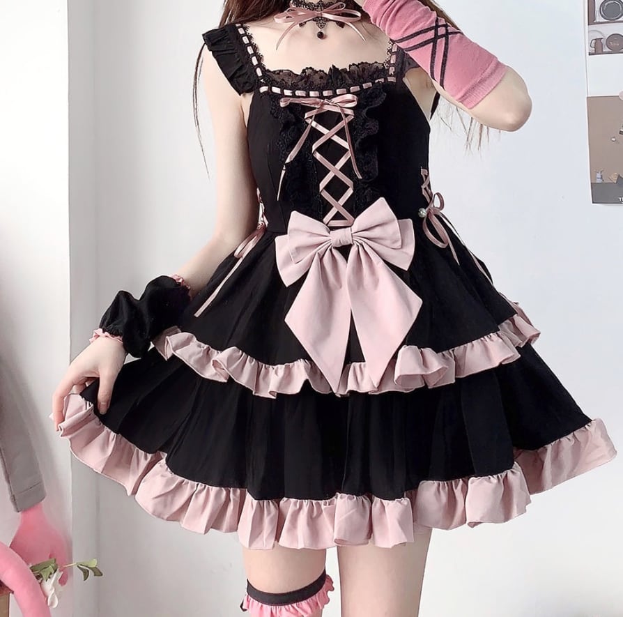 YUMEKAWA ♡ Black pink dress with choker #wanpi140