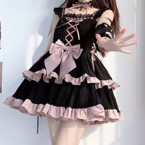 YUMEKAWA ♡ Black pink dress with choker #wanpi140