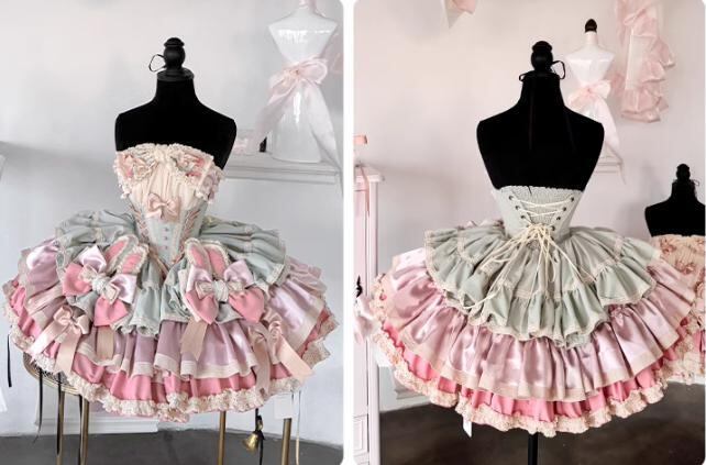 YUMEKAWA ♡ ( 2 colors ) Frilled dress with bunny ears catsuit #wanpi141