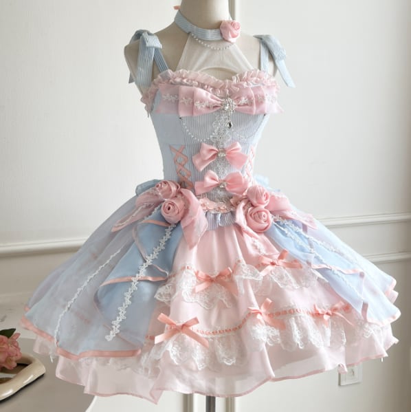 Manufactured after order ♡ Blue Pink Rose Dress #wanpi143