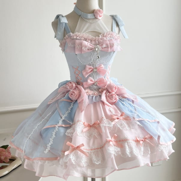 Manufactured after order ♡ Blue Pink Rose Dress #wanpi143