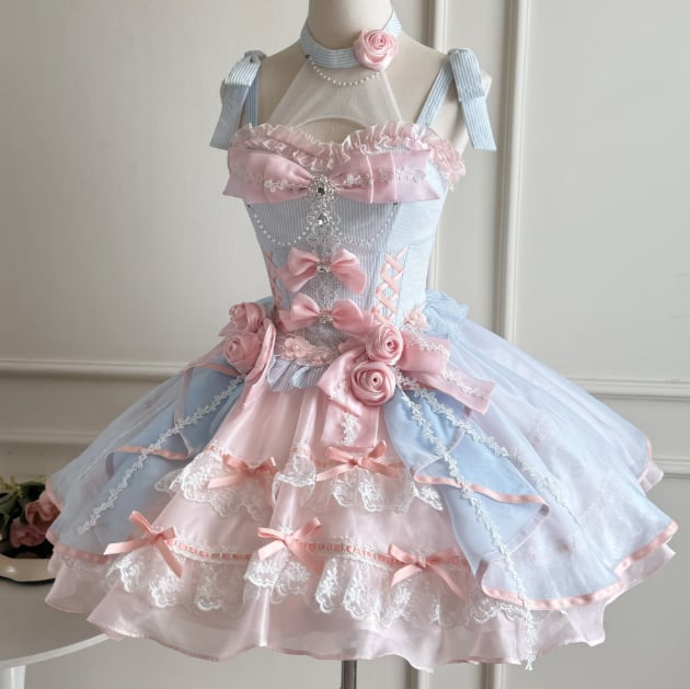 Manufactured after order ♡ Blue Pink Rose Dress #wanpi143