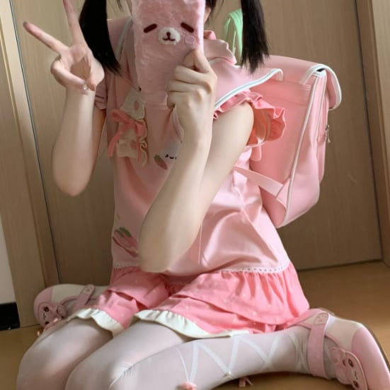 YUMEKAWA ♡ rabbit ears hooded dress #wanpi144