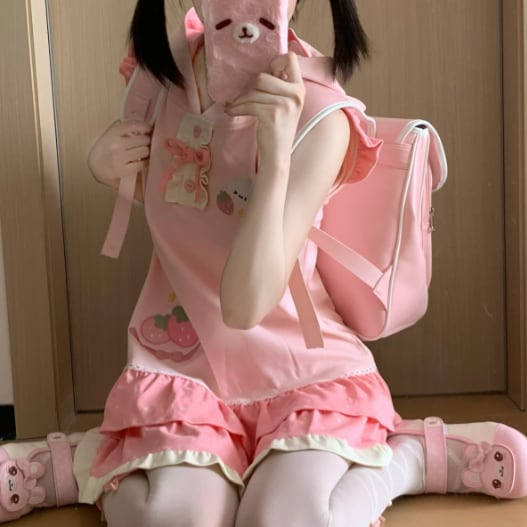 YUMEKAWA ♡ rabbit ears hooded dress #wanpi144