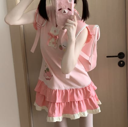 YUMEKAWA ♡ rabbit ears hooded dress #wanpi144