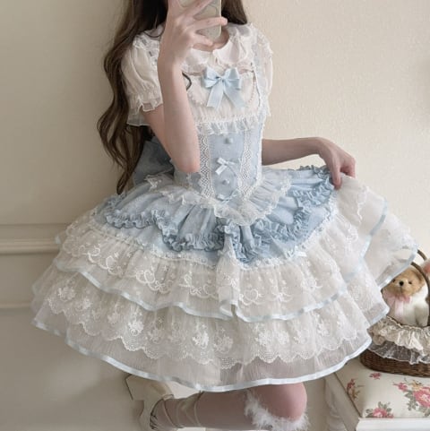 YUMEKAWA ♡ ( 3 colors ) adjustable waist ♪ dress with back ribbon #wanpi148