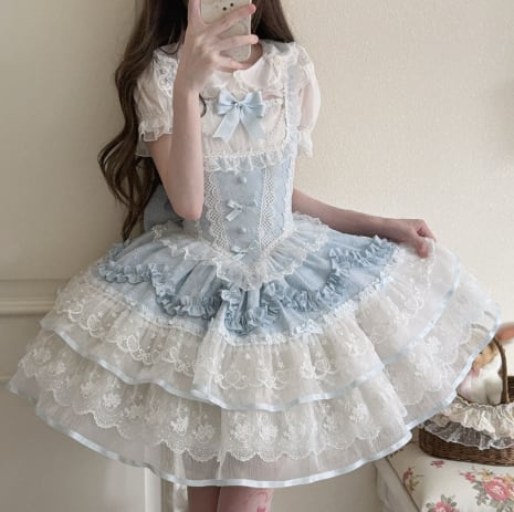 YUMEKAWA ♡ ( 3 colors ) adjustable waist ♪ dress with back ribbon #wanpi148