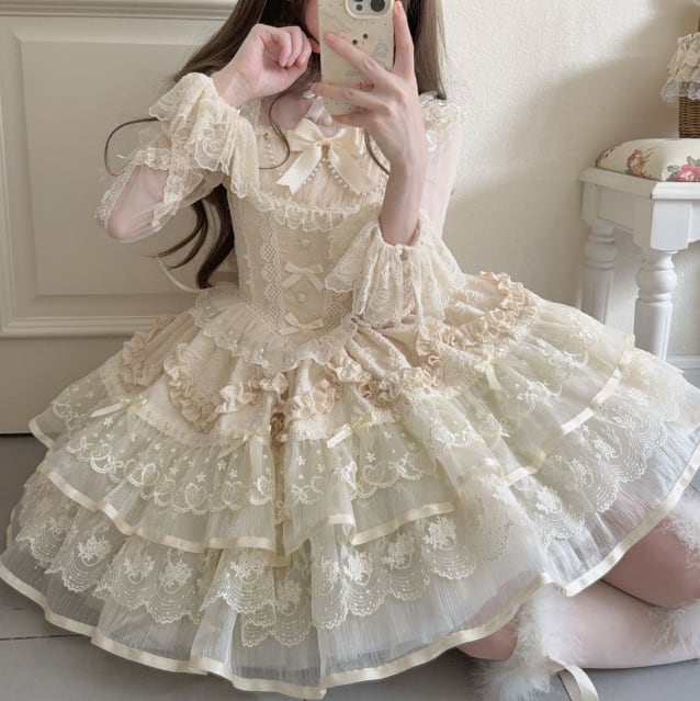 YUMEKAWA ♡ ( 3 colors ) adjustable waist ♪ dress with back ribbon #wanpi148