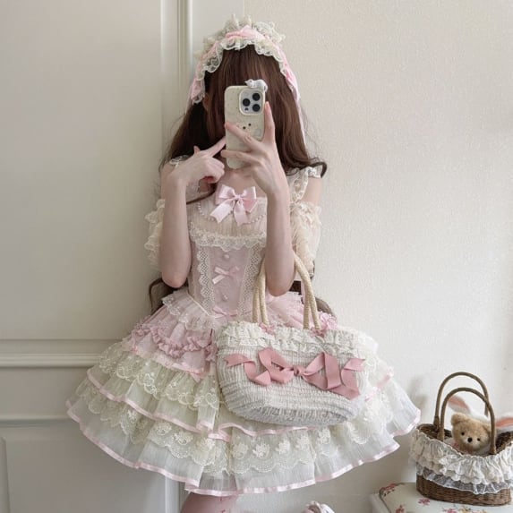 YUMEKAWA ♡ ( 3 colors ) adjustable waist ♪ dress with back ribbon #wanpi148