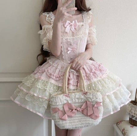 YUMEKAWA ♡ ( 3 colors ) adjustable waist ♪ dress with back ribbon #wanpi148