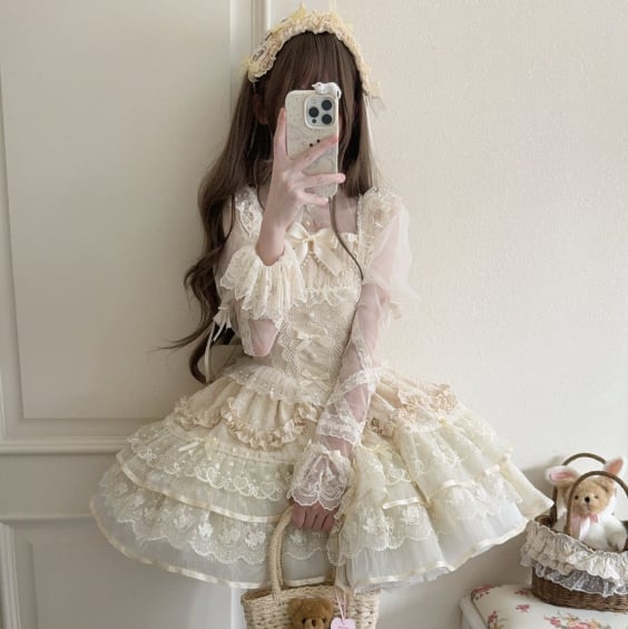 YUMEKAWA ♡ ( 3 colors ) adjustable waist ♪ dress with back ribbon #wanpi148