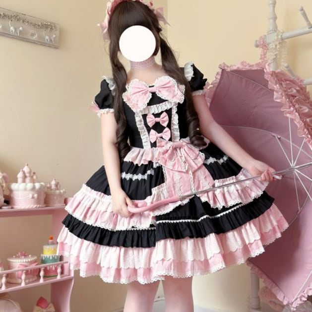 YUMEKAWA ♡ 2 colors Puff Sleeve Ruffle Dress #wanpi28