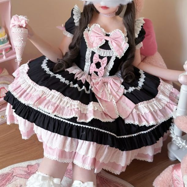 YUMEKAWA ♡ 2 colors Puff Sleeve Ruffle Dress #wanpi28