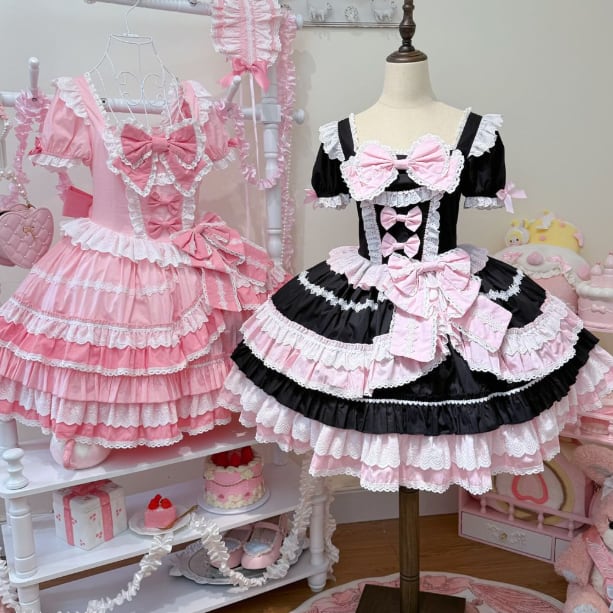 YUMEKAWA ♡ 2 colors Puff Sleeve Ruffle Dress #wanpi28