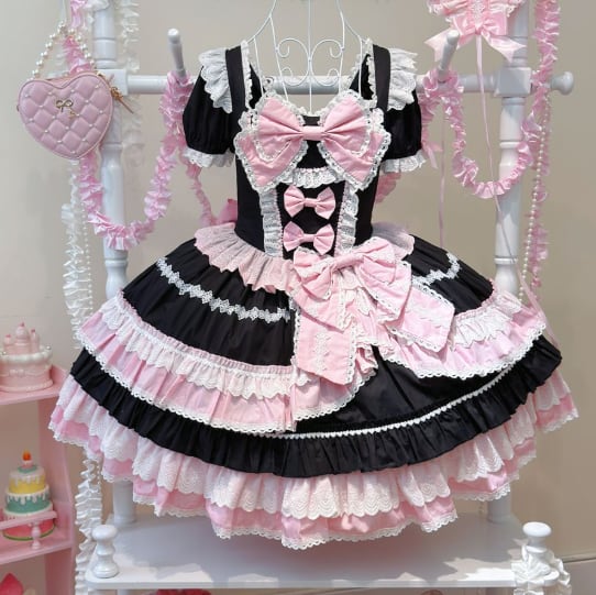 YUMEKAWA ♡ 2 colors Puff Sleeve Ruffle Dress #wanpi28