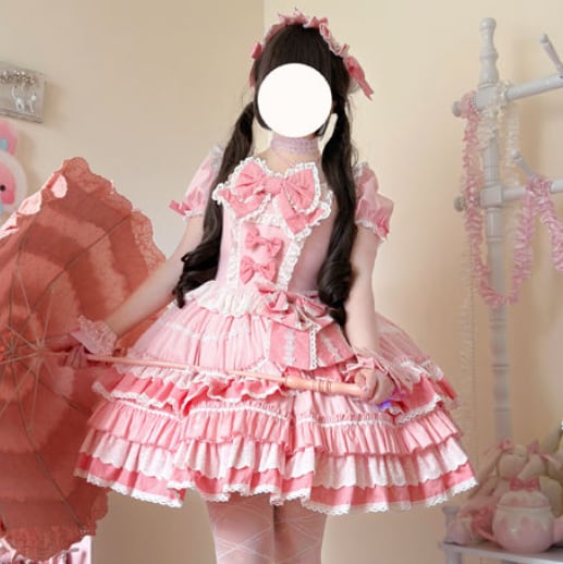 YUMEKAWA ♡ 2 colors Puff Sleeve Ruffle Dress #wanpi28