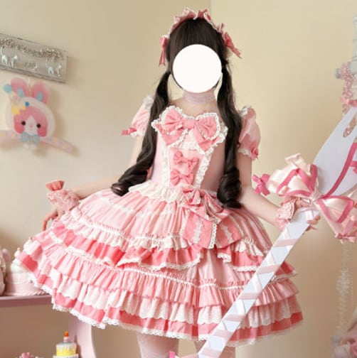 YUMEKAWA ♡ 2 colors Puff Sleeve Ruffle Dress #wanpi28