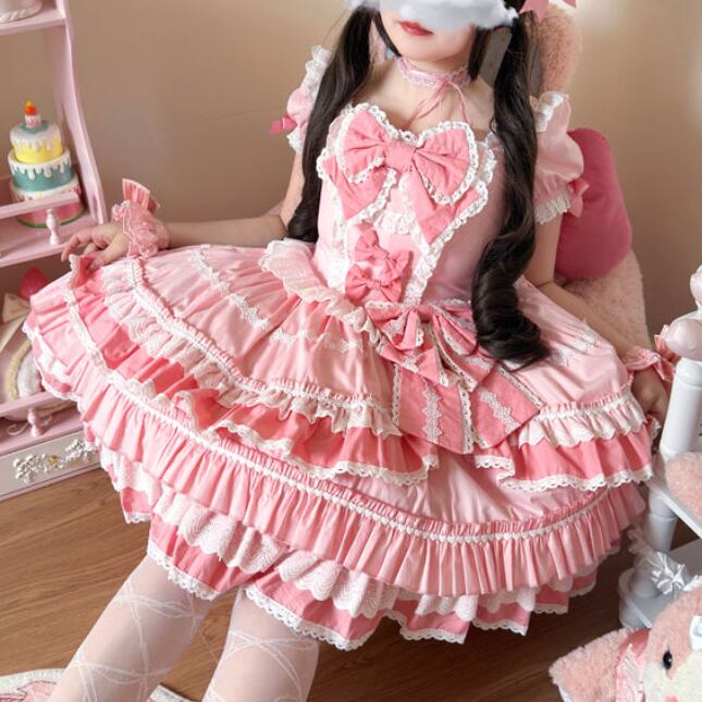 YUMEKAWA ♡ 2 colors Puff Sleeve Ruffle Dress #wanpi28