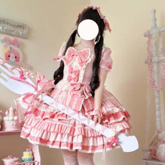 YUMEKAWA ♡ 2 colors Puff Sleeve Ruffle Dress #wanpi28